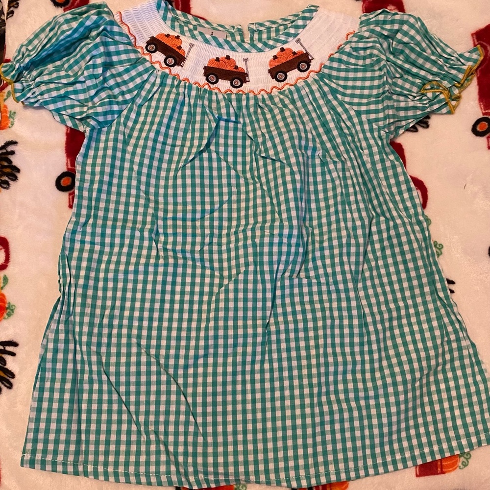 Honey bean smocked pumpkin wagon dress new - Picture 2 of 4